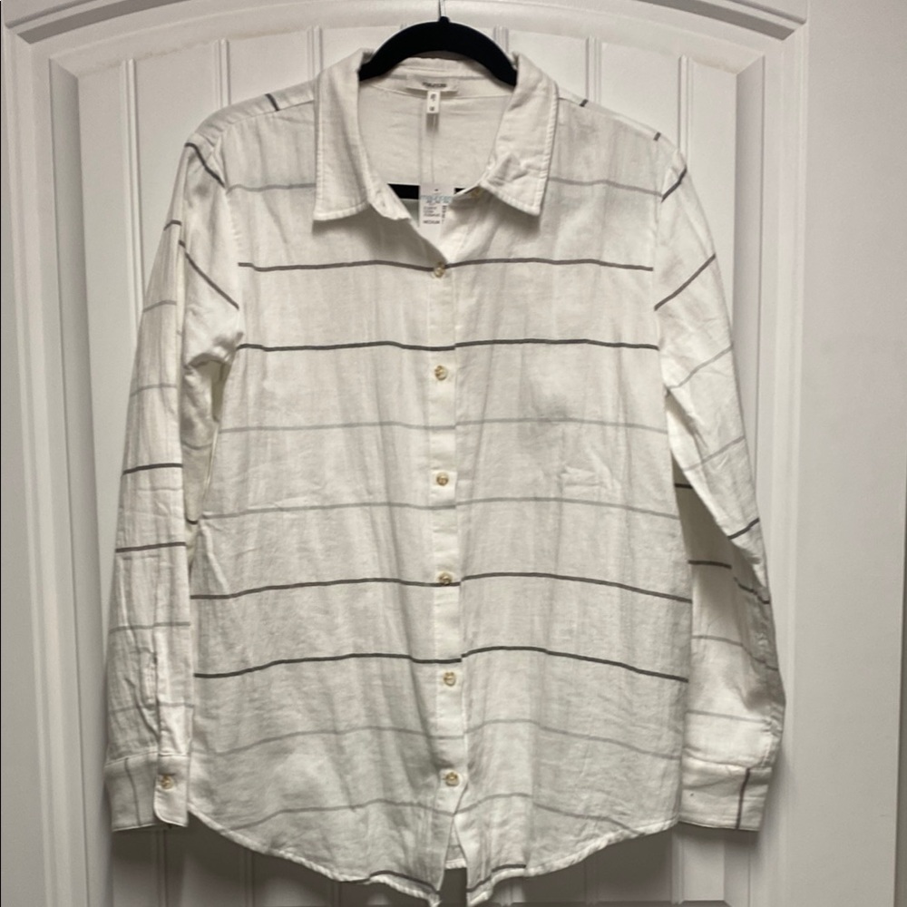 Maurices White and Black Button Down Shirt with Stripes